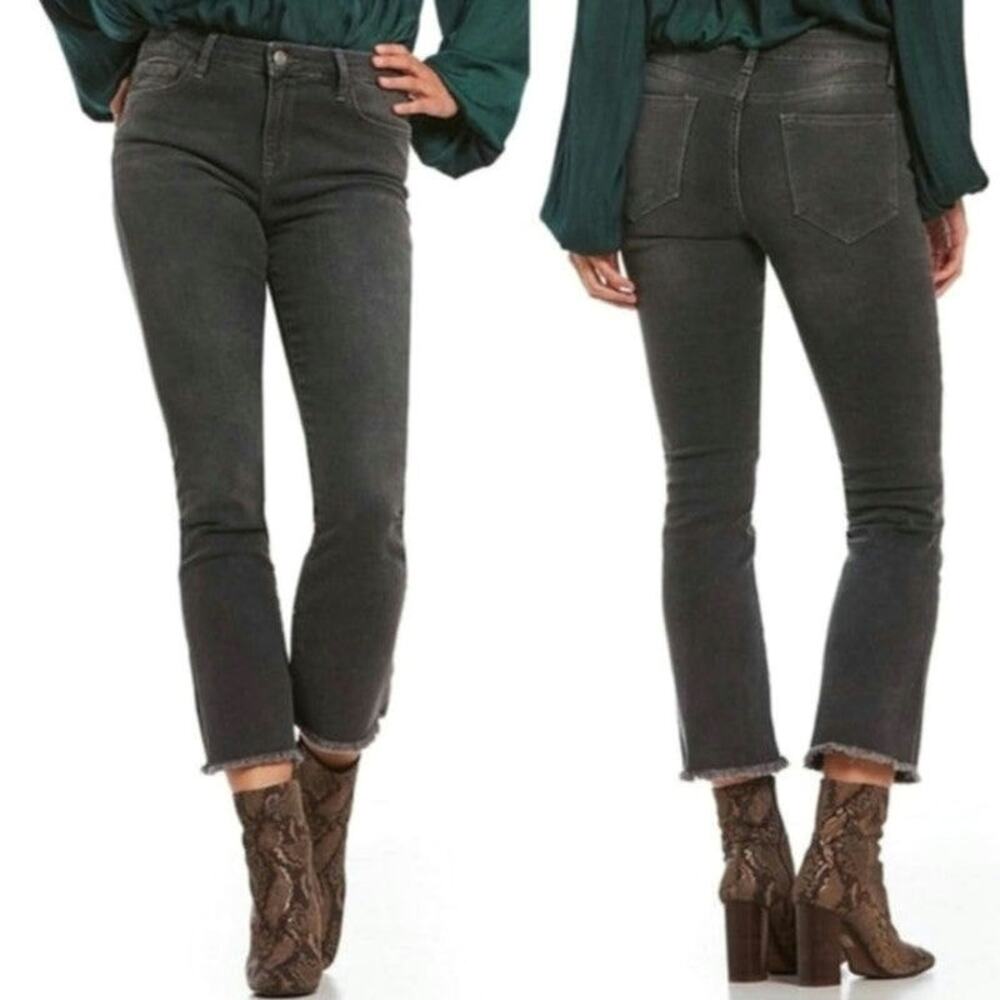 Free People Straight Leg Jeans Mid Rise Raw Hem Ankle Crop Black Gray 27 - Picture 15 of 16